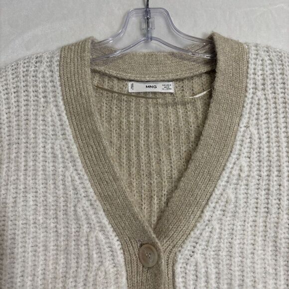 MNG MANGO Women's Knit Cropped Color Block Cardigan Sweater Alpaca Wool Blend - Picture 4 of 15